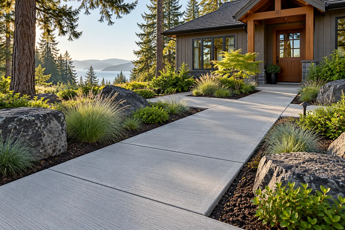 Concrete garden walkway with planting along its edges